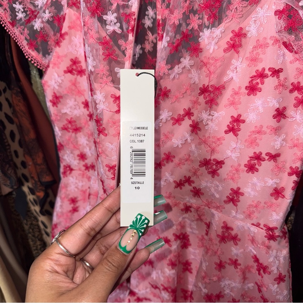 ML Monique Lhuillier Gathered Embroidered Tulle Mini Dress Pink Floral Fit Flare - Picture 14 of 15